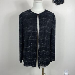 Vintage Laurence Kazar Jacket Womens Medium Black Silk Beaded Evening 80s 90s